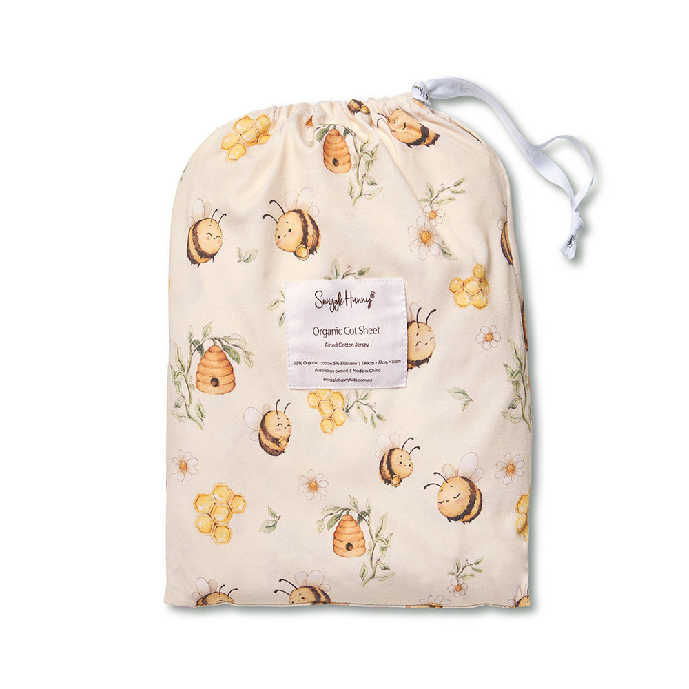 SNUGGLE HUNNY | FITTED COT SHEET | BUMBLEBEES