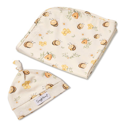 SNUGGLE HUNNY | JERSEY WRAP AND BEANIE SET | BUMBLEBEES