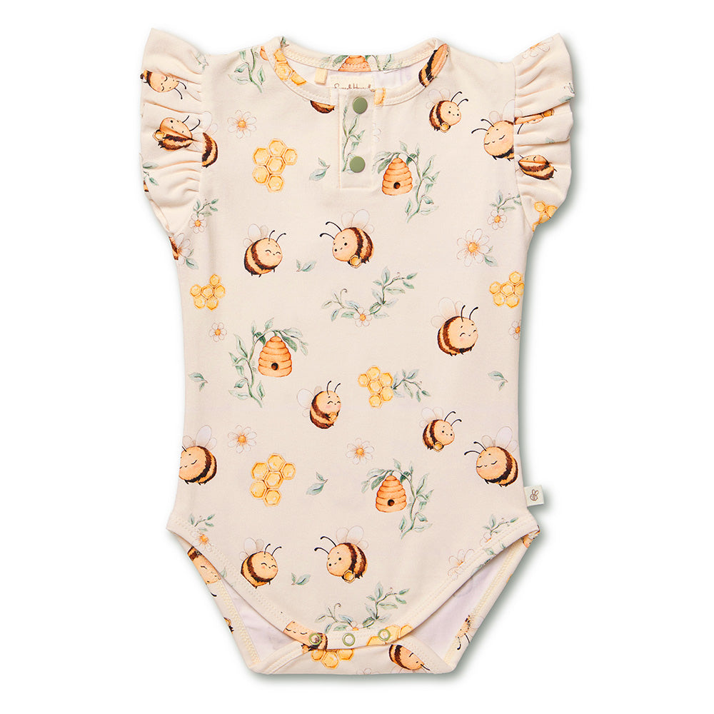 Snuggle Hunny Bodysuit Short Sleeve With Frill - Bumblebees