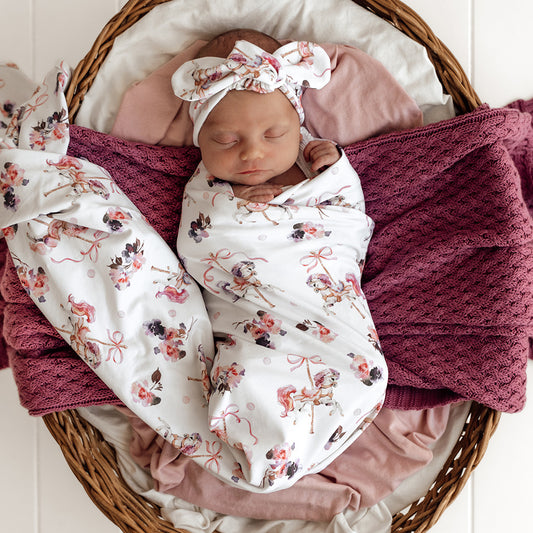 Snuggle Hunny Jersey Wrap and Headband Set | Carousel