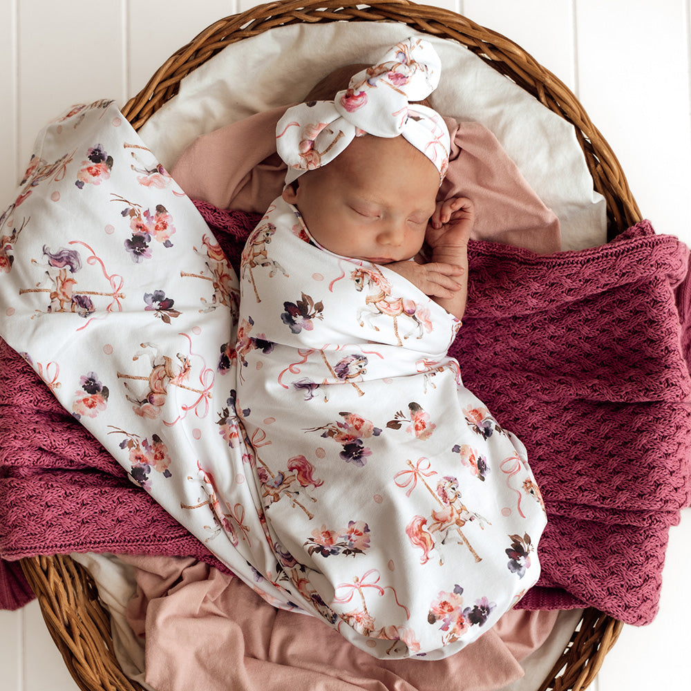 Snuggle Hunny Jersey Wrap and Headband Set | Carousel