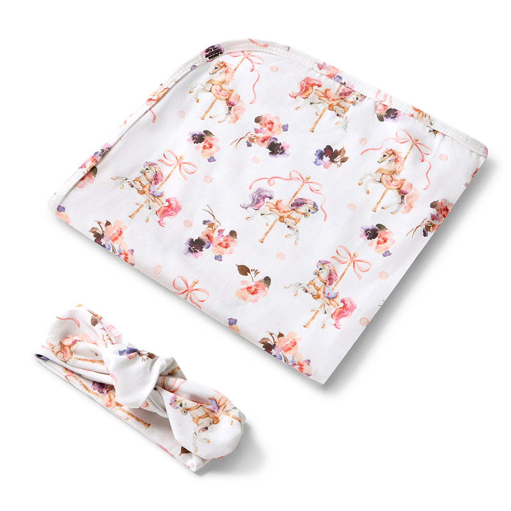 Snuggle Hunny Jersey Wrap and Headband Set | Carousel