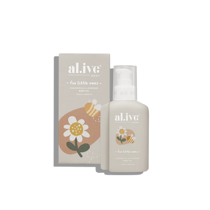 Baby skincare product with packaging featuring 'al.ive' branding on a white background