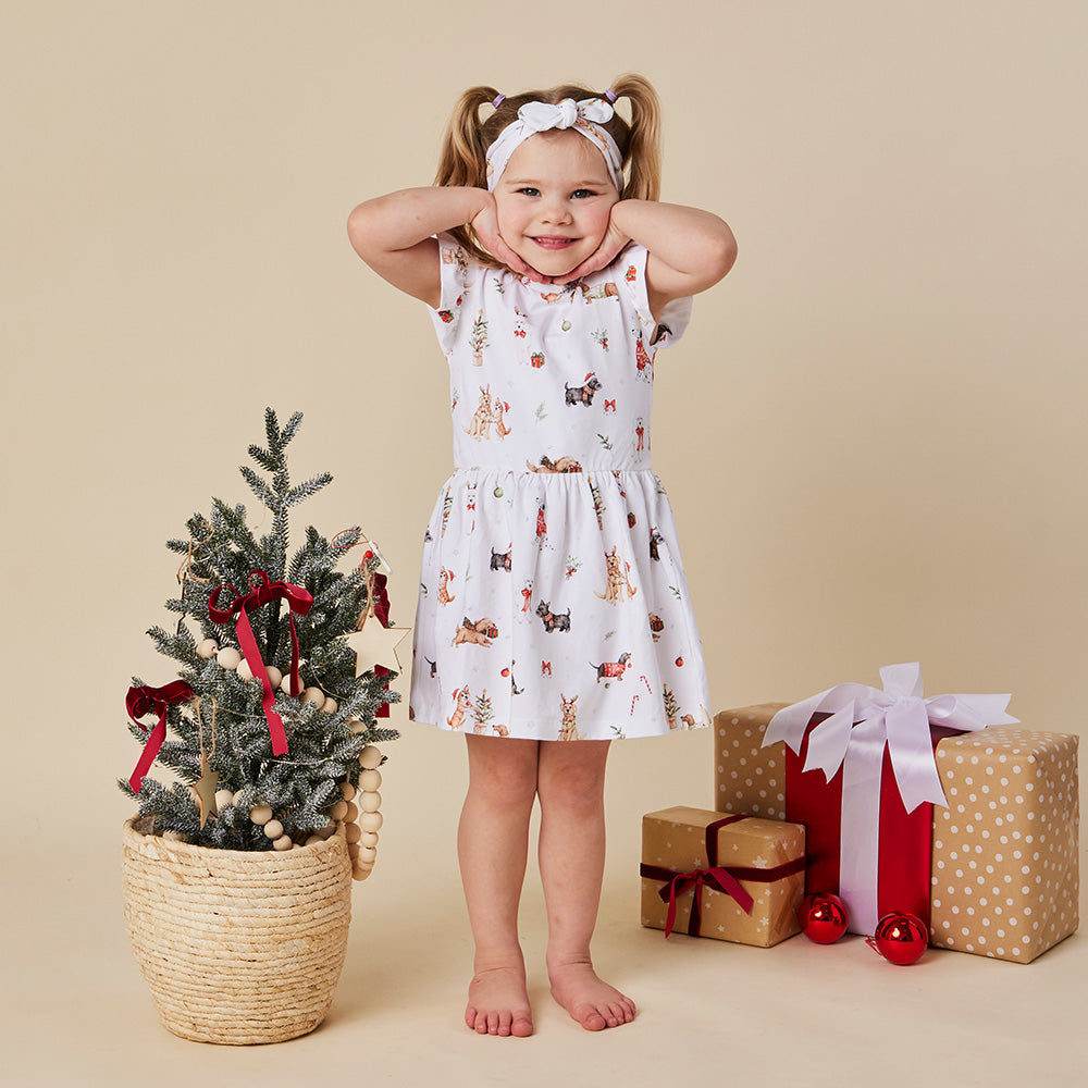 SNUGGLE HUNNY | SHORT SLEEVE DRESS | CHRISTMAS PUPS