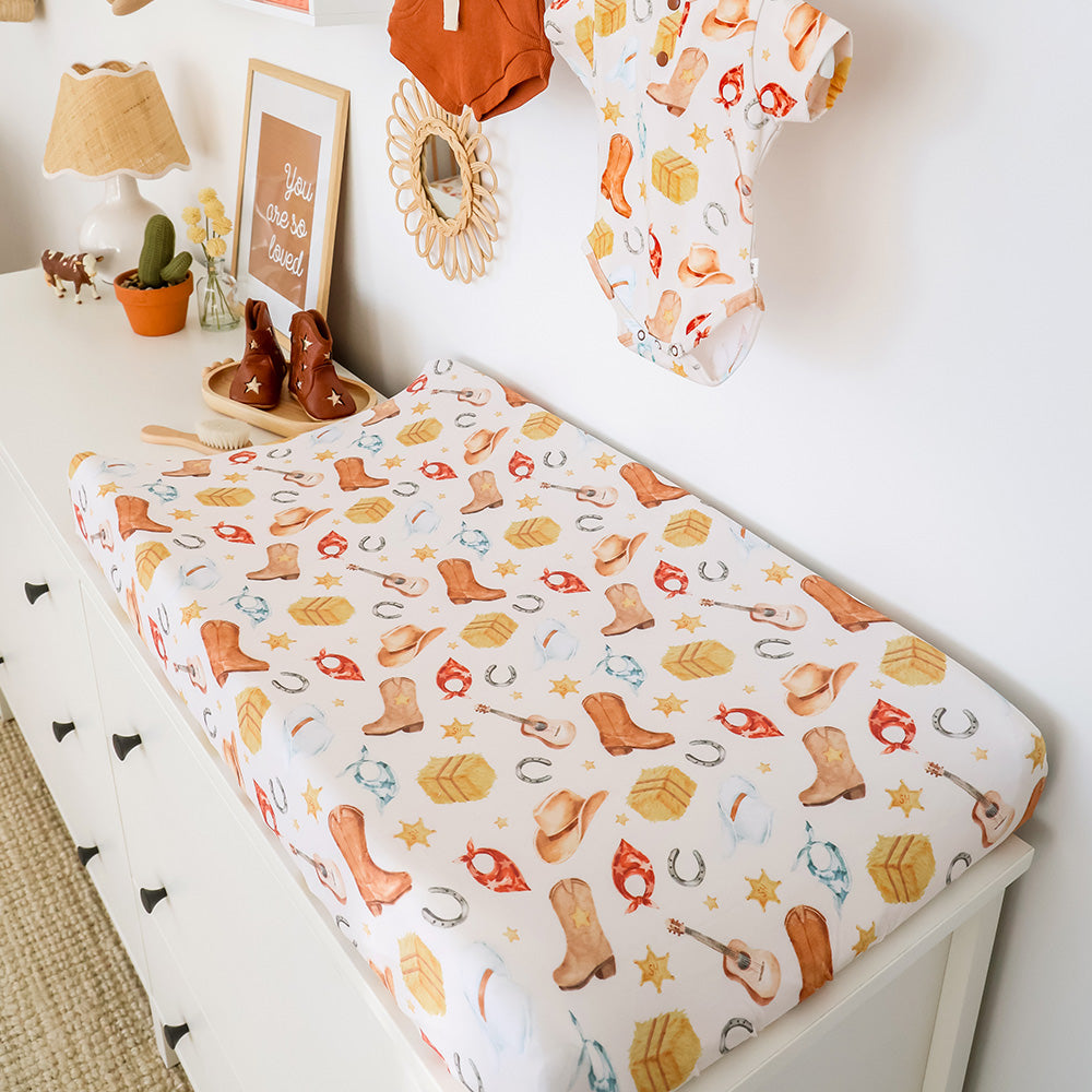 SNUGGLE HUNNY | FITTED BASSINET AND CHANGE PAD COVER | COWBOYS
