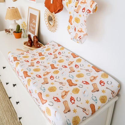 SNUGGLE HUNNY | FITTED BASSINET AND CHANGE PAD COVER | COWBOYS