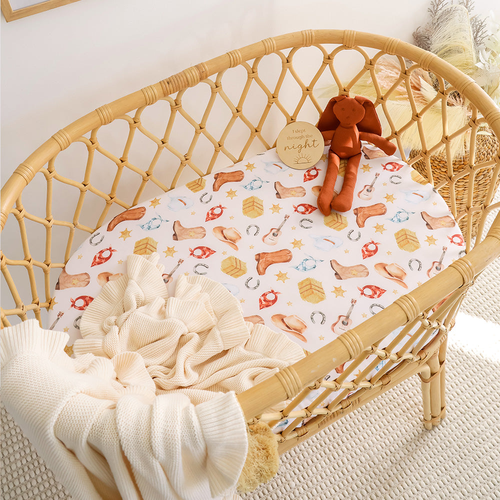 SNUGGLE HUNNY | FITTED BASSINET AND CHANGE PAD COVER | COWBOYS