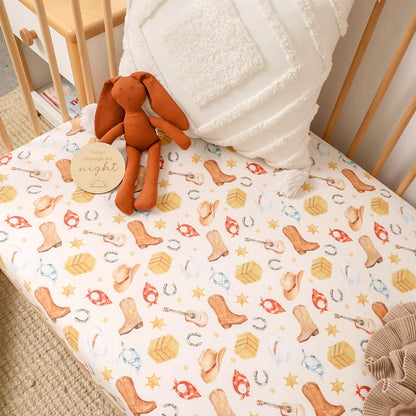 SNUGGLE HUNNY | FITTED COT SHEET | COWBOYS