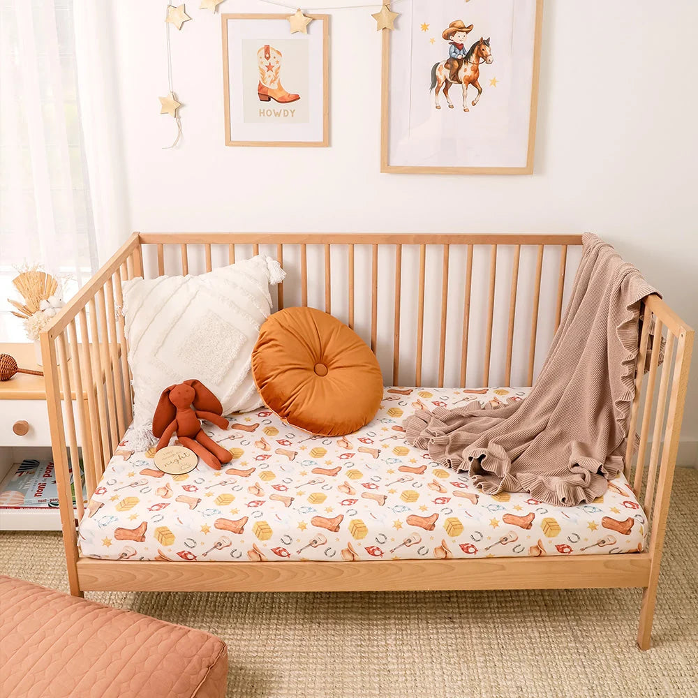 SNUGGLE HUNNY | FITTED COT SHEET | COWBOYS
