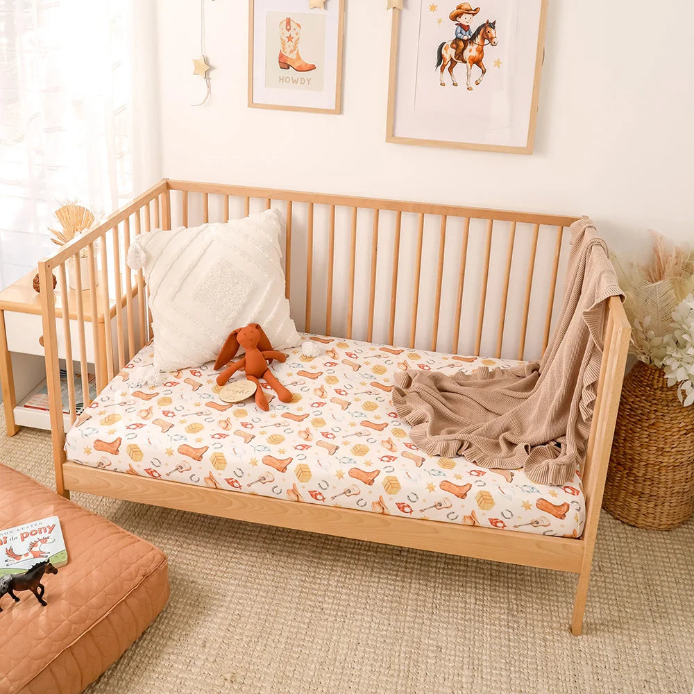 SNUGGLE HUNNY | FITTED COT SHEET | COWBOYS