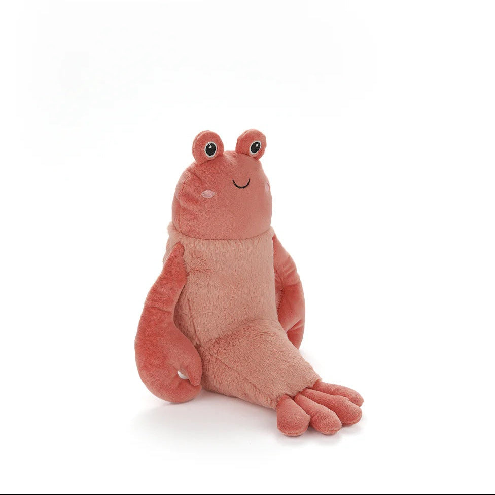 Plush toy lobster on a white background