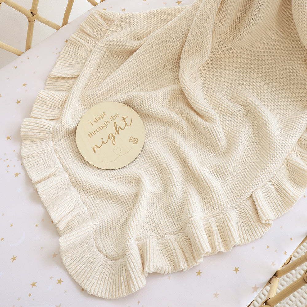 SNUGGLE HUNNY ORGANIC RUFFLE KNIT BLANKET | CREAM