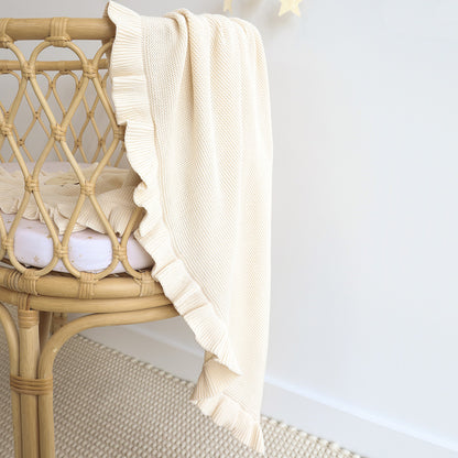 SNUGGLE HUNNY ORGANIC RUFFLE KNIT BLANKET | CREAM