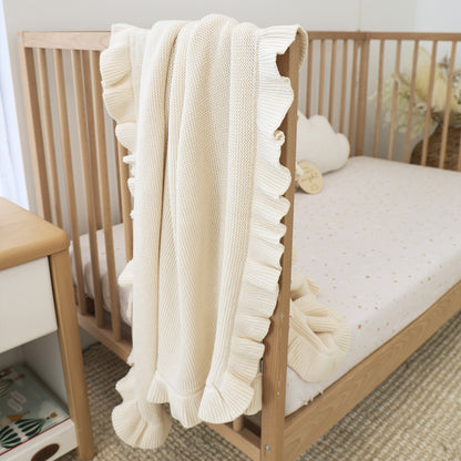 SNUGGLE HUNNY ORGANIC RUFFLE KNIT BLANKET | CREAM