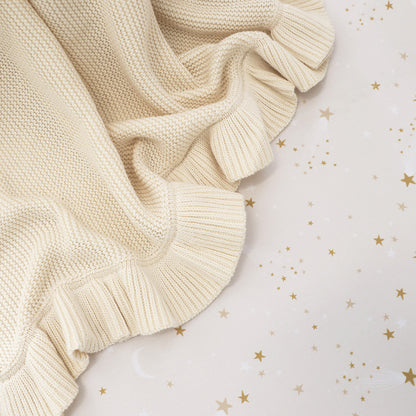 SNUGGLE HUNNY ORGANIC RUFFLE KNIT BLANKET | CREAM