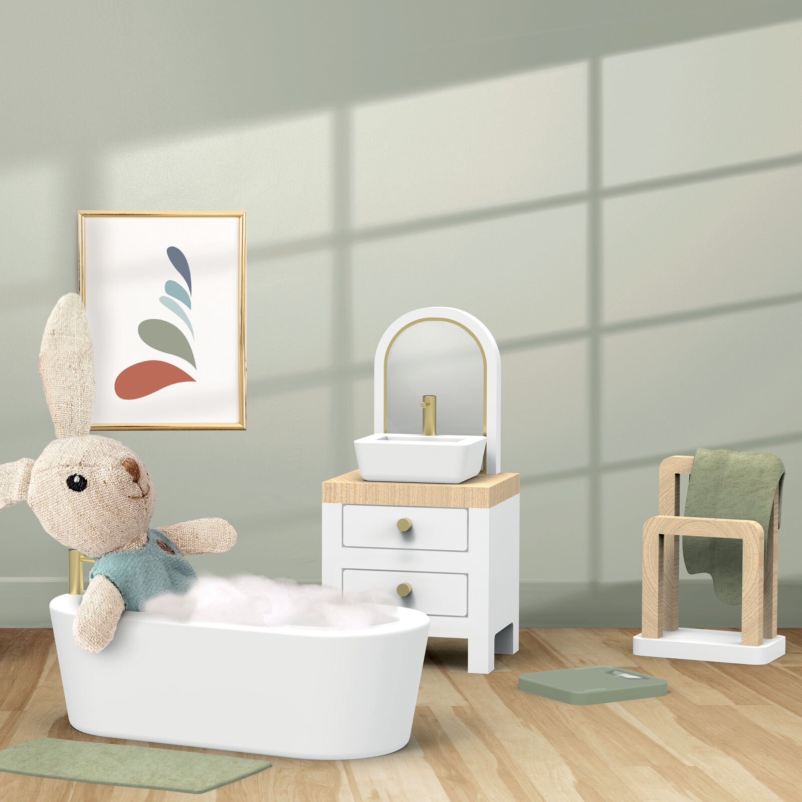 Speedy Monkey Doll's House Bathroom Furniture and Bunny