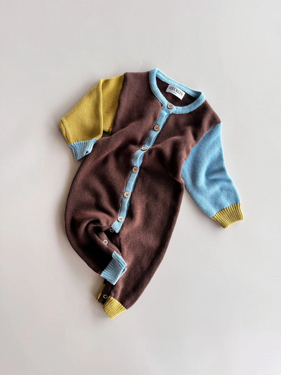 FRECKLES THE LABEL COTTON KNIT ROMPER | BROWN/BLUE/GREEN