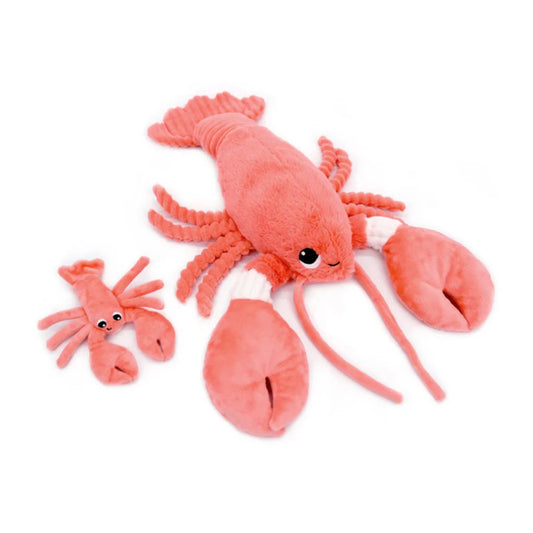 Plush lobster toy on a white background