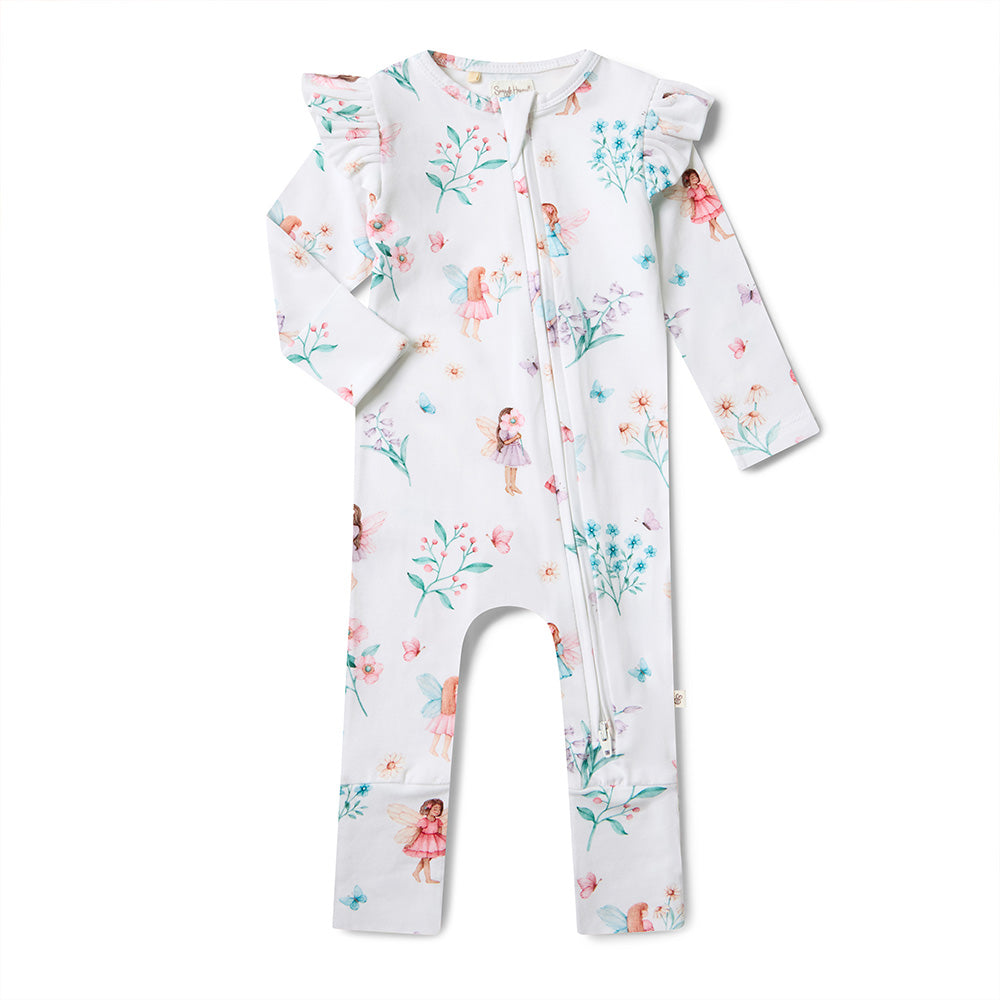 Floral-patterned baby onesie on a white background