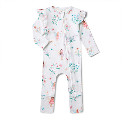 Floral-patterned baby onesie on a white background