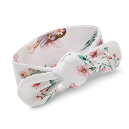 Floral headband with a bow on a white background