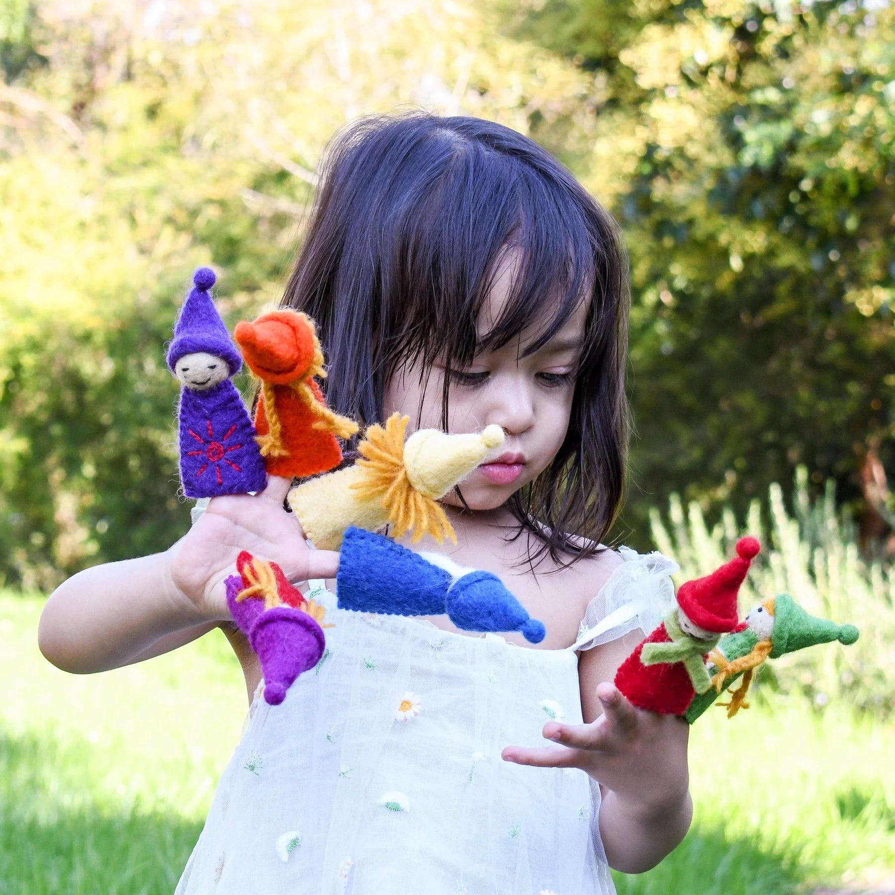 TARA TREASURES FINGER PUPPET SET | RAINBOW COLOURFUL GNOMES - Angus & Dudley Collections