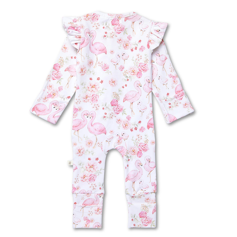 SNUGGLE HUNNY | CONVERTIBLE FRILL ROMPER | FLAMINGOES