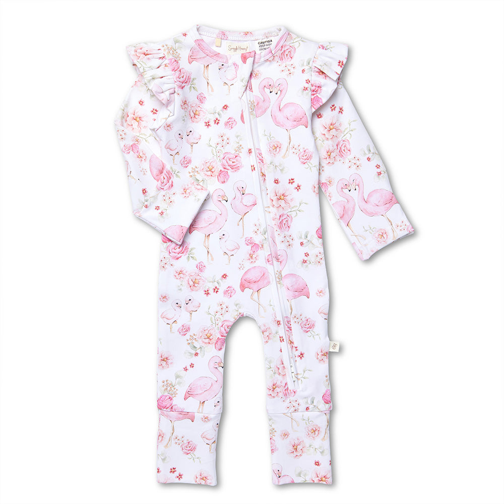 SNUGGLE HUNNY | CONVERTIBLE FRILL ROMPER | FLAMINGOES
