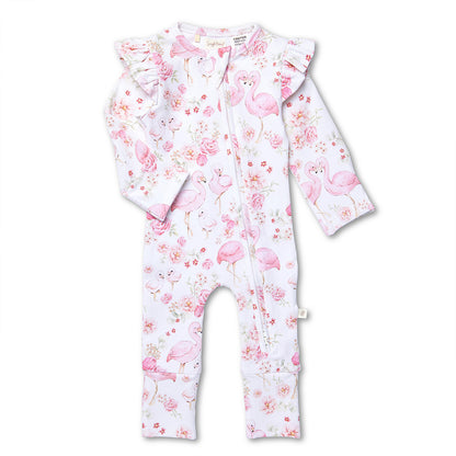 SNUGGLE HUNNY | CONVERTIBLE FRILL ROMPER | FLAMINGOES