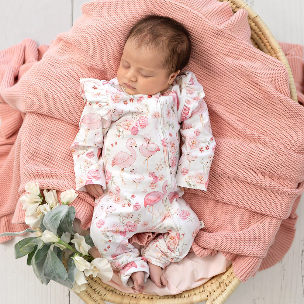 SNUGGLE HUNNY | CONVERTIBLE FRILL ROMPER | FLAMINGOES