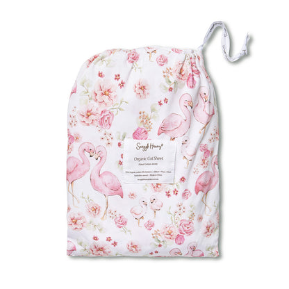 SNUGGLE HUNNY | FITTED COT SHEET | FLAMINGOES