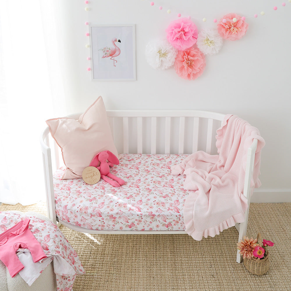 SNUGGLE HUNNY | FITTED COT SHEET | FLAMINGOES