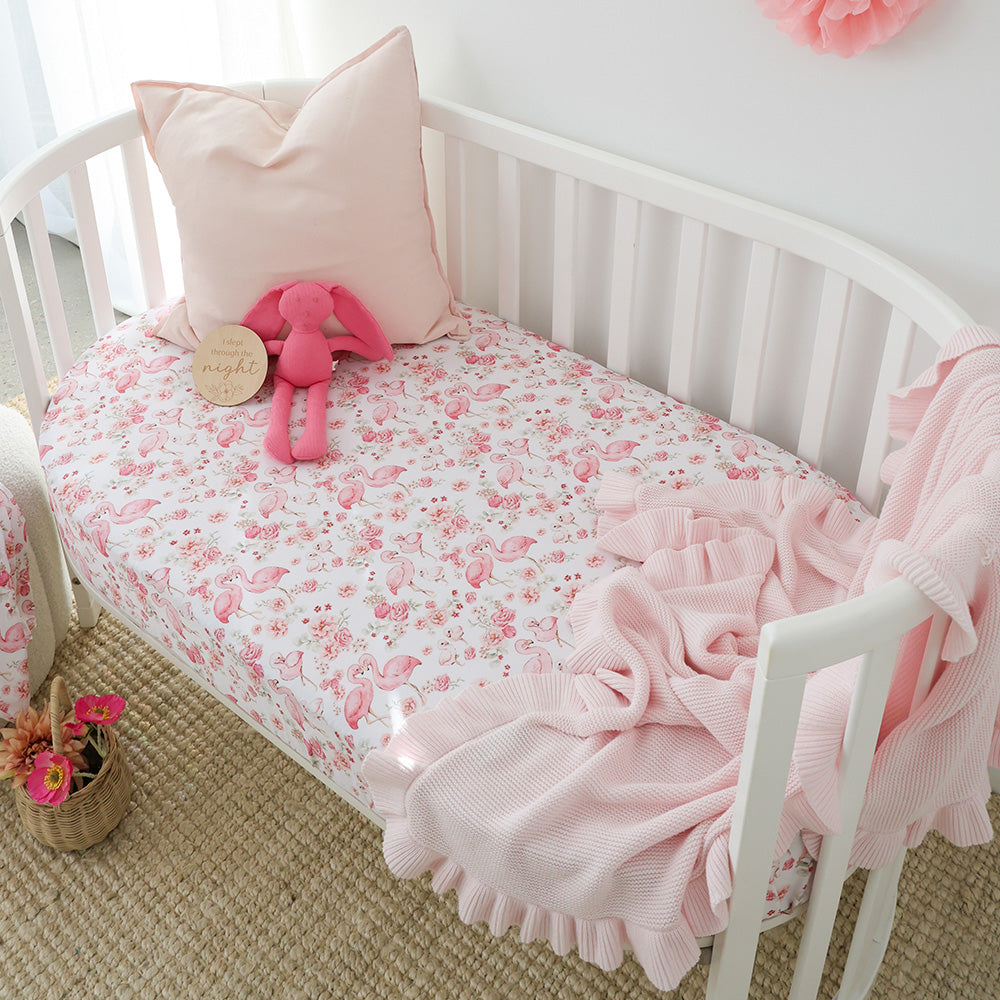 SNUGGLE HUNNY | FITTED COT SHEET | FLAMINGOES