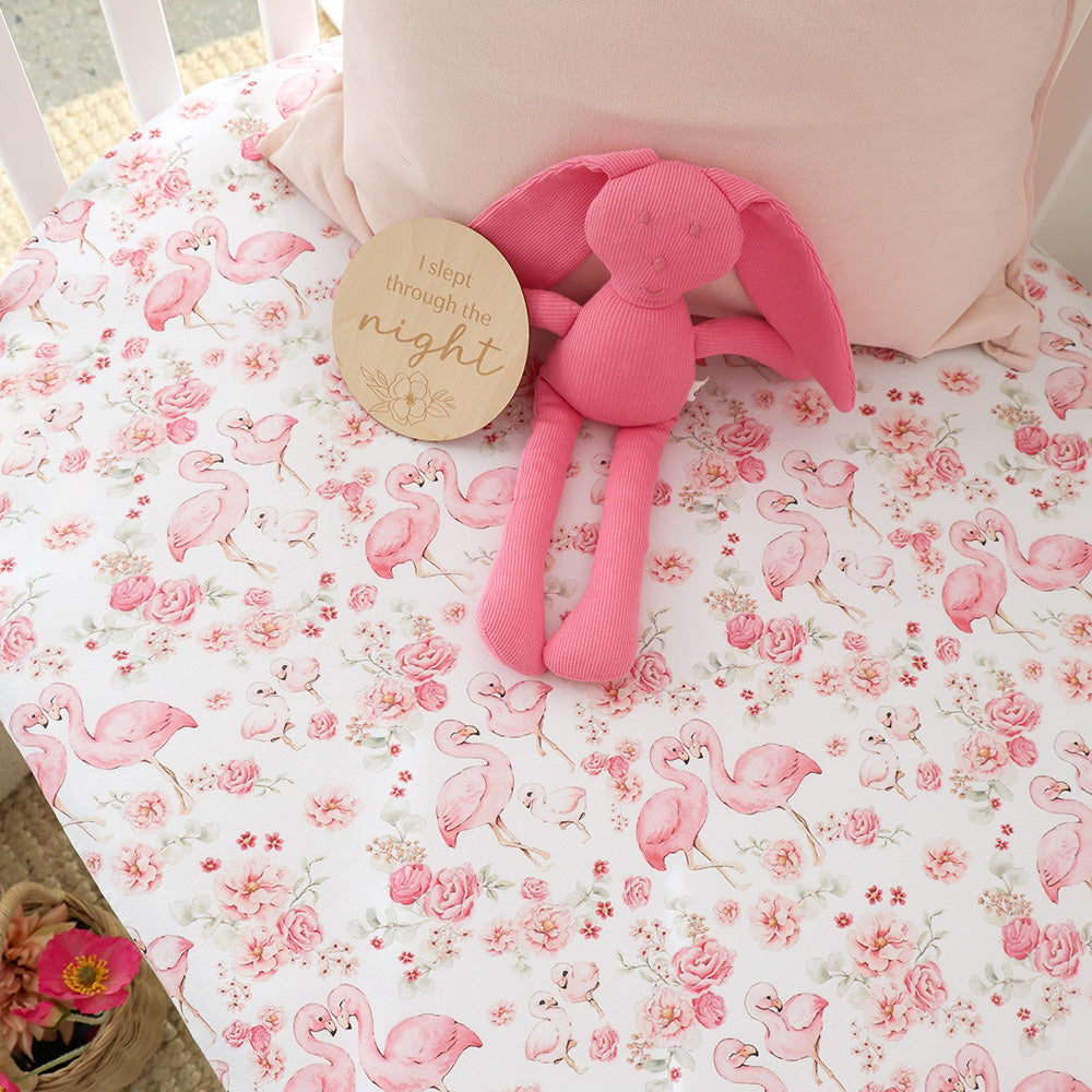 SNUGGLE HUNNY | FITTED COT SHEET | FLAMINGOES