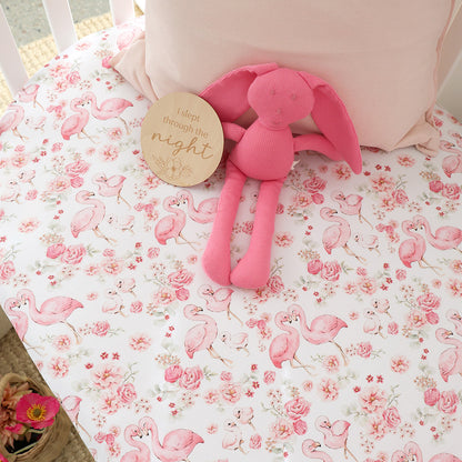 SNUGGLE HUNNY | FITTED COT SHEET | FLAMINGOES