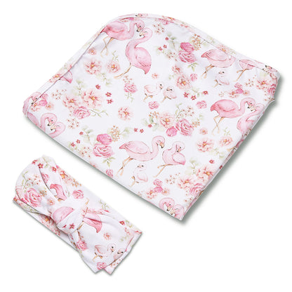 SNUGGLE HUNNY | JERSEY WRAP AND HEADBAND SET | FLAMINGOES