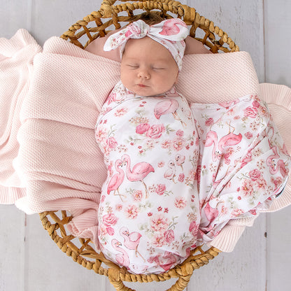 SNUGGLE HUNNY | JERSEY WRAP AND HEADBAND SET | FLAMINGOES