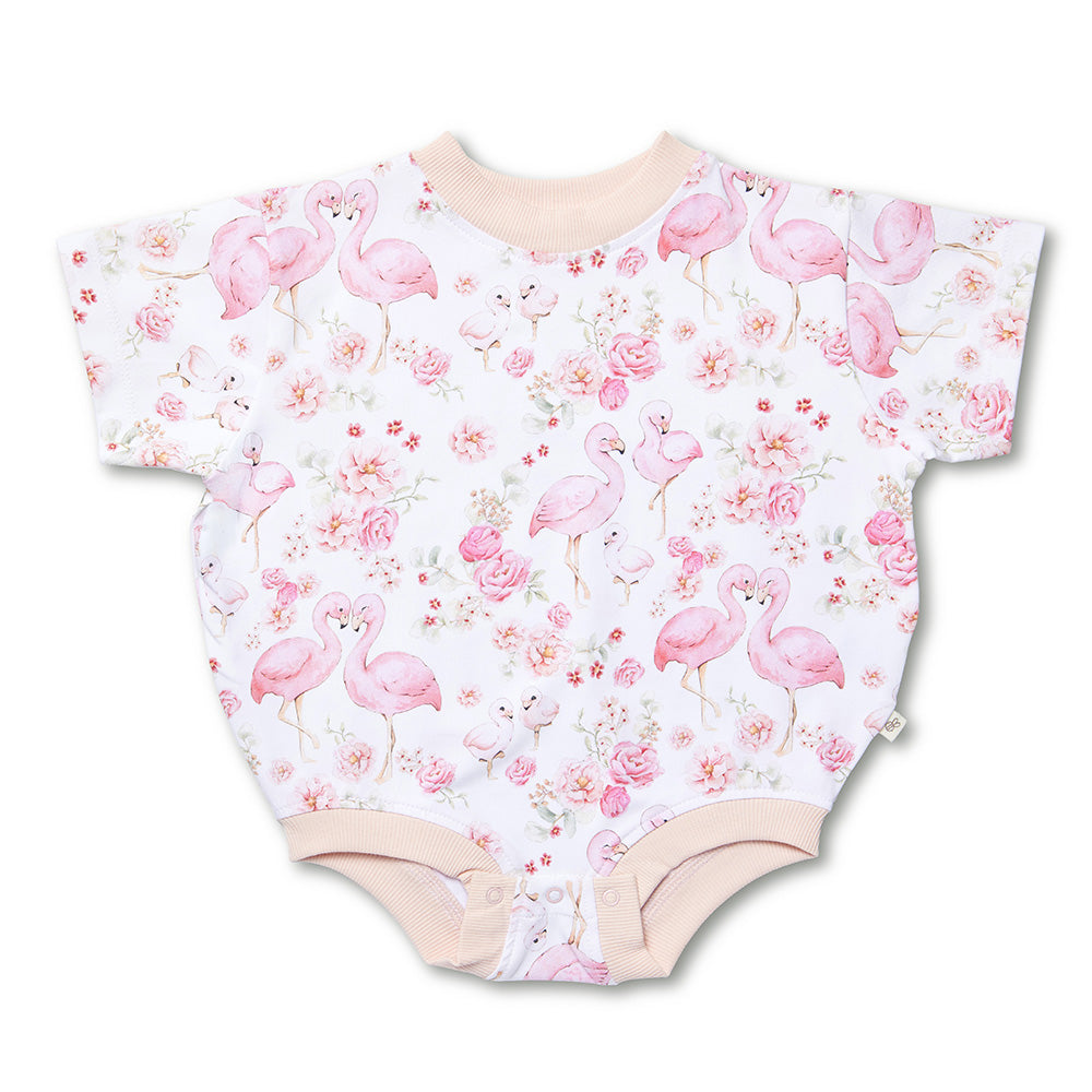 SNUGGLE HUNNY | ORGANIC OVERSIZED ROMPER | FLAMINGOES