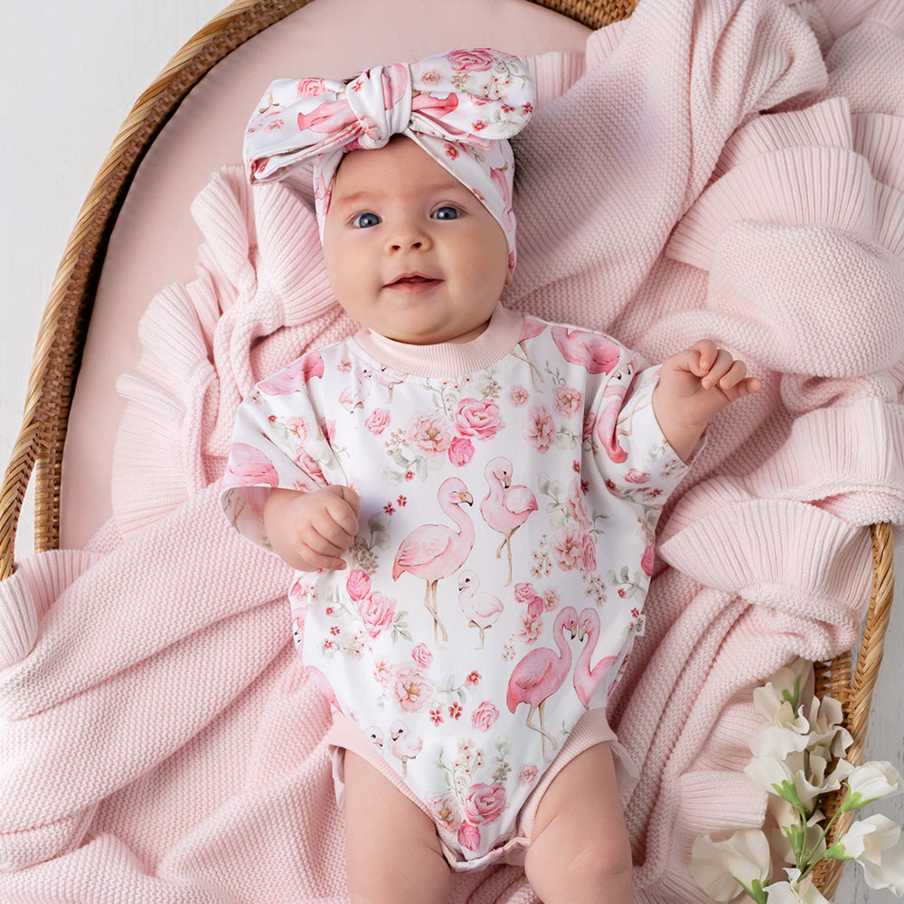 SNUGGLE HUNNY | ORGANIC OVERSIZED ROMPER | FLAMINGOES