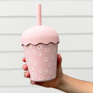 Baby Chino Mini Smoothie Cup with Straw - Pink Daisy