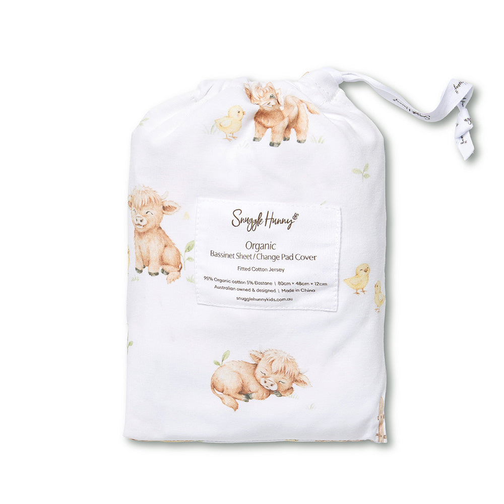 SNUGGLE HUNNY | FITTED BASSINET AND CHANGE PAD COVER | HIGHLAND COWS