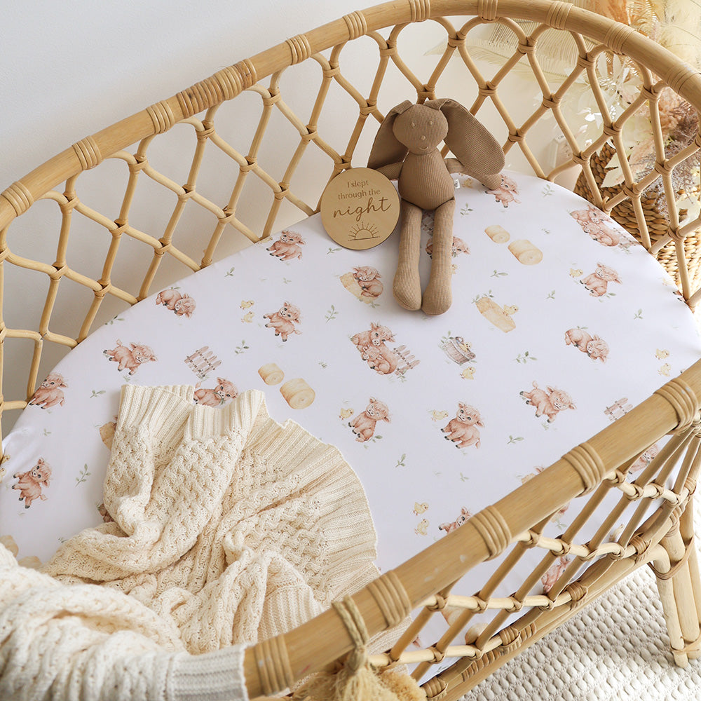 SNUGGLE HUNNY | FITTED BASSINET AND CHANGE PAD COVER | HIGHLAND COWS