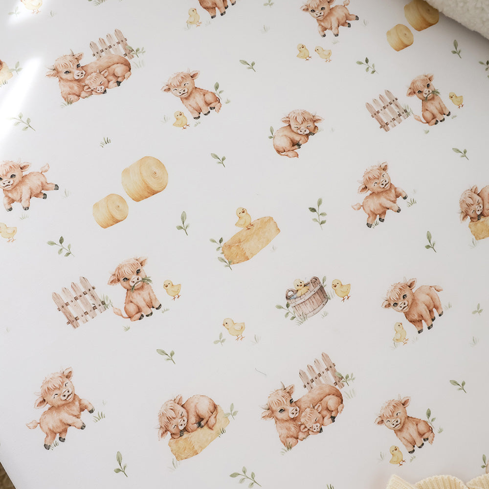 SNUGGLE HUNNY | FITTED COT SHEET | HIGHLAND COWS