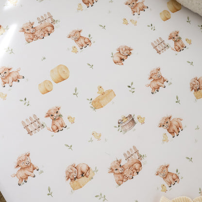 SNUGGLE HUNNY | FITTED COT SHEET | HIGHLAND COWS