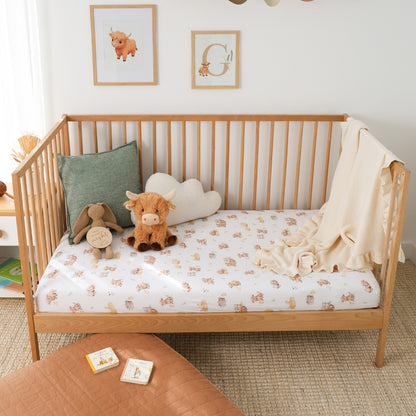 SNUGGLE HUNNY | FITTED COT SHEET | HIGHLAND COWS