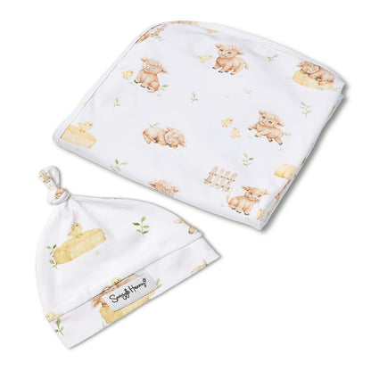 SNUGGLE HUNNY | JERSEY WRAP AND BEANIE SET | HIGHLAND COWS