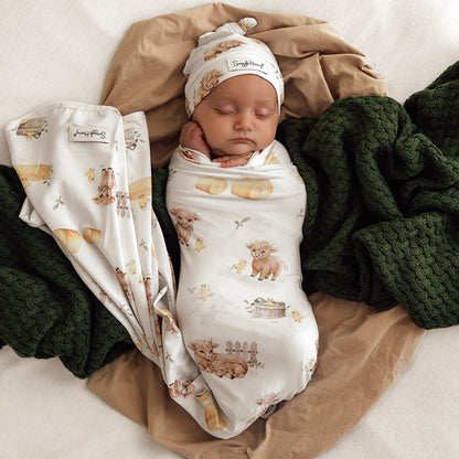 SNUGGLE HUNNY | JERSEY WRAP AND BEANIE SET | HIGHLAND COWS