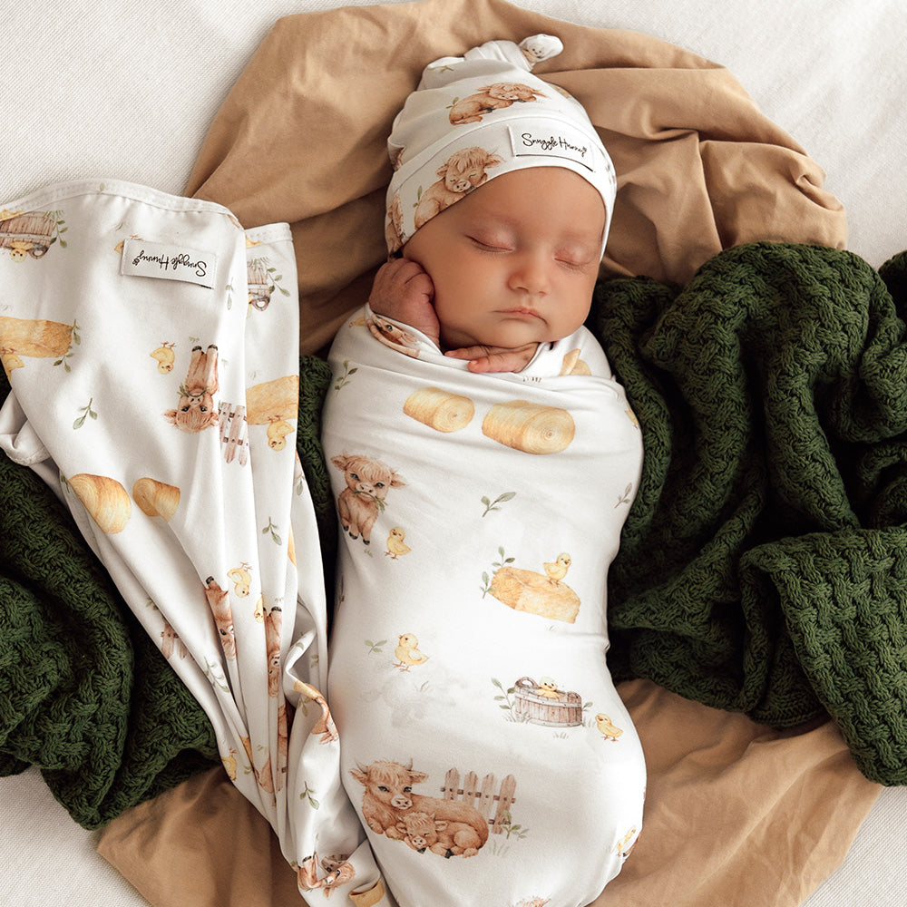 SNUGGLE HUNNY | JERSEY WRAP AND BEANIE SET | HIGHLAND COWS