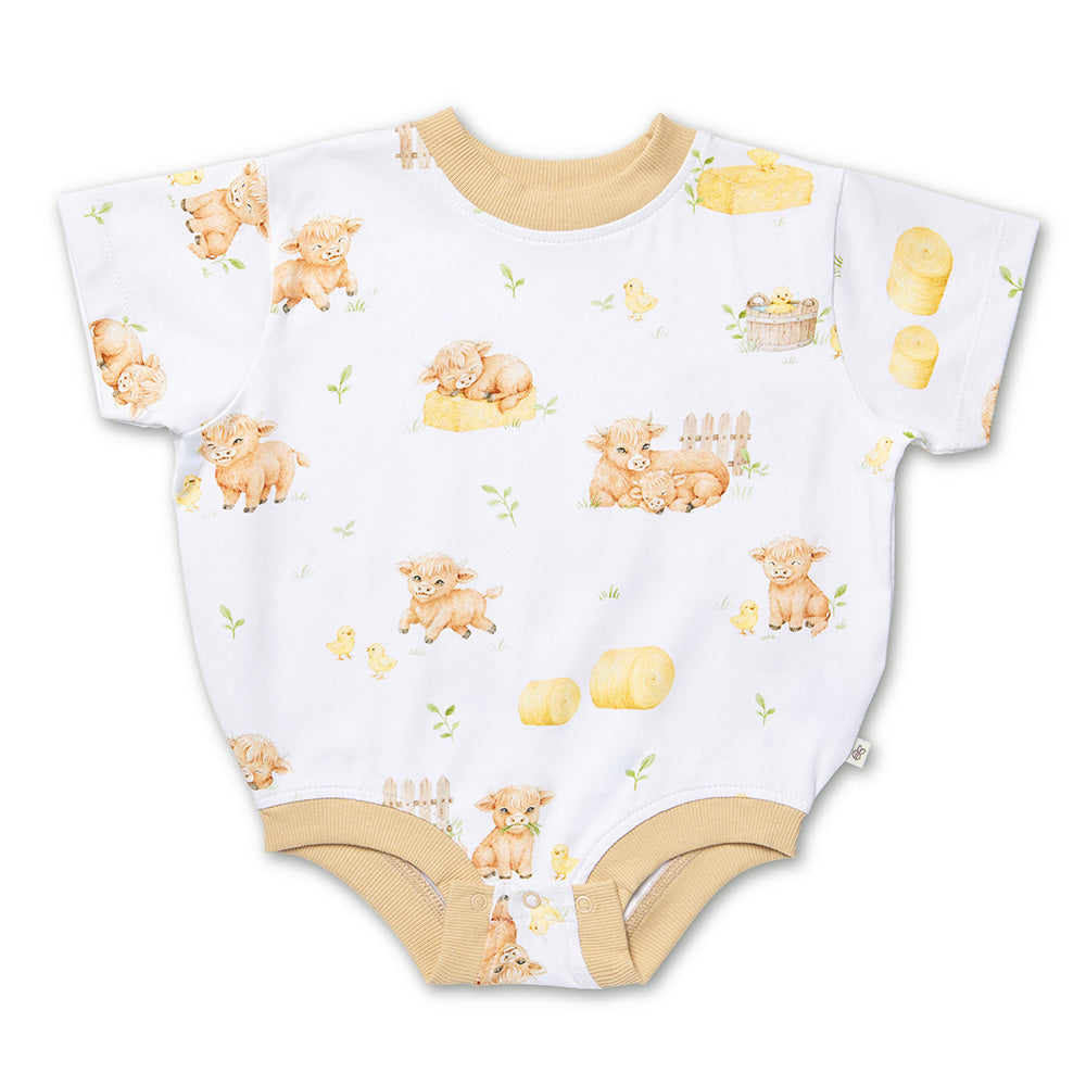 SNUGGLE HUNNY | ORGANIC OVERSIZED ROMPER | HIGHLAND COWS