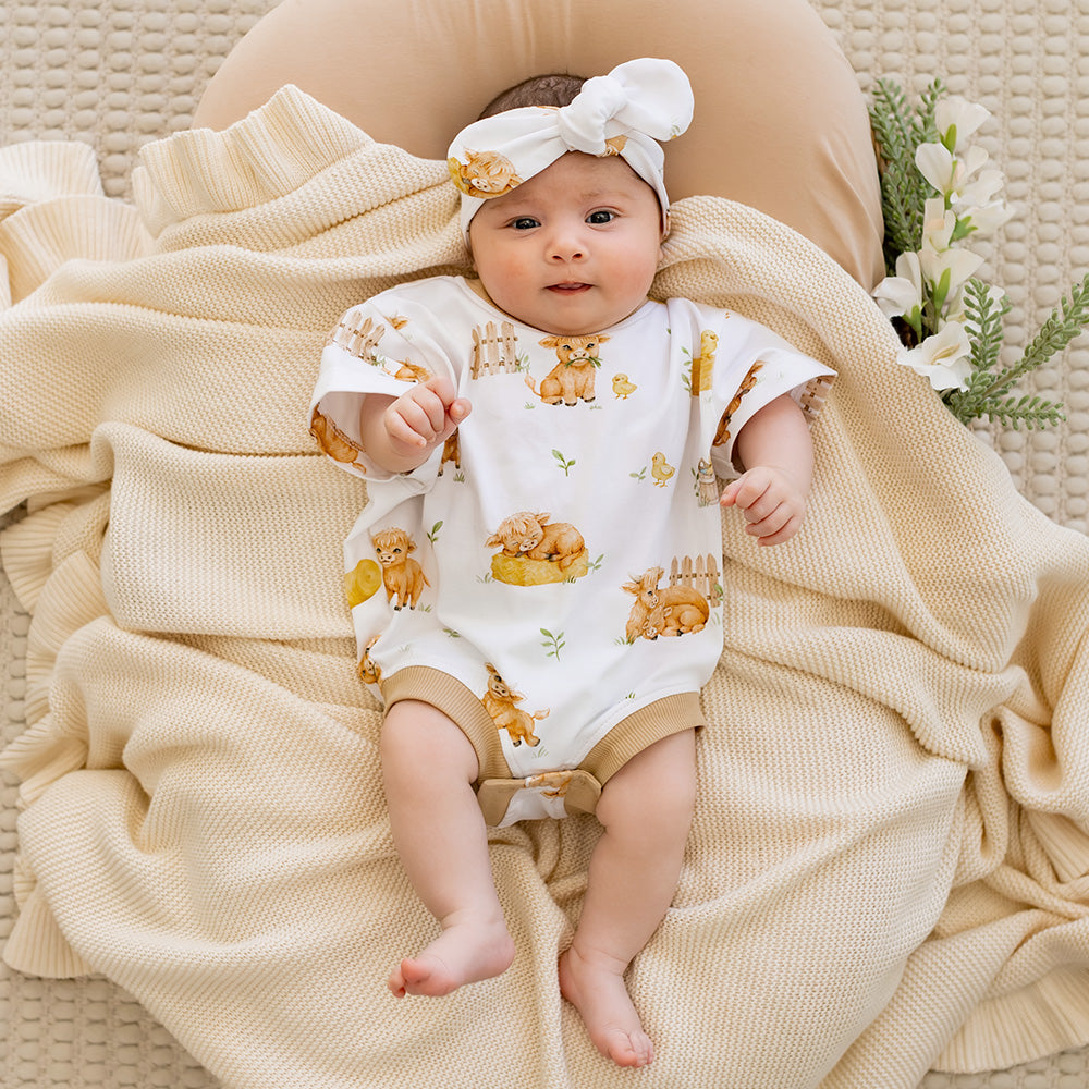 SNUGGLE HUNNY | ORGANIC OVERSIZED ROMPER | HIGHLAND COWS